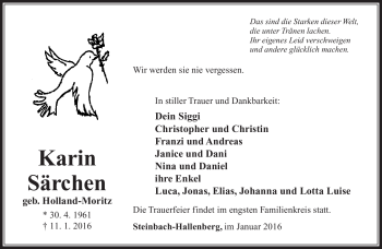 Traueranzeige von Karin Särchen von Südthüringer Presse