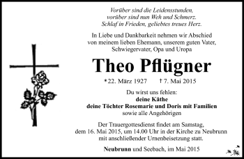 Traueranzeige von Theo Pflügner von Südthüringer Presse