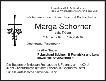 Traueranzeige von Marga Schörner von Frankenpost