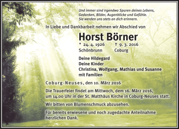 Traueranzeige von Horst Börner von Neue Presse Coburg