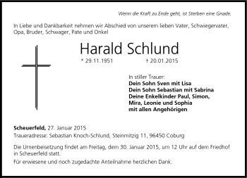 Traueranzeige von Harald Schlund von Neue Presse Coburg