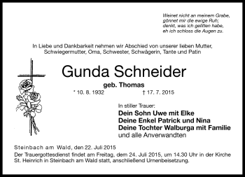 Traueranzeige von Gunda Schneider von Neue Presse Coburg