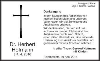 Traueranzeige von Herbert Hofmann von Frankenpost