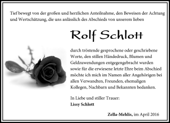 Traueranzeige von Rolf Schlott von Südthüringer Presse