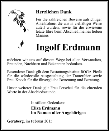 Traueranzeige von Ingolf Erdmann von Südthüringer Presse