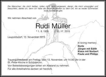 Traueranzeige von Rudi Müller von Frankenpost