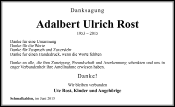 Traueranzeige von Adalbert Ulrich Rost von Südthüringer Presse