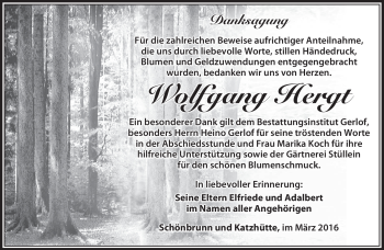 Traueranzeige von Wolfgang Hergt von Südthüringer Presse