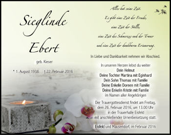 Traueranzeige von Sieglinde Êbert von Südthüringer Presse