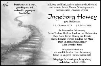 Traueranzeige von Ingeborg Howey von Südthüringer Presse