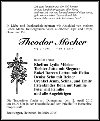 Traueranzeige von Theodor Möcker von Südthüringer Presse