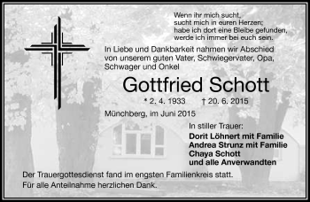 Traueranzeige von Gottfried Schott von Frankenpost
