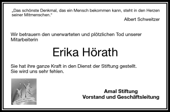 Traueranzeige von Erika Hörath von Frankenpost