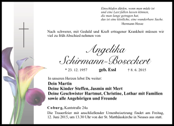 Traueranzeige von Angelika Schirrmann-Boseckert von Neue Presse Coburg