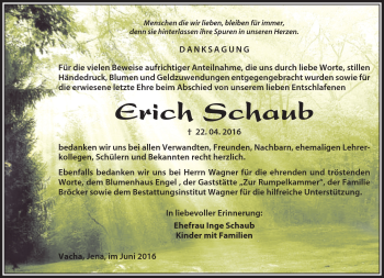 Traueranzeige von Erich Schaub von Südthüringer Presse