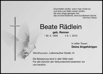 Traueranzeige von Beate Rädlein von Neue Presse Coburg