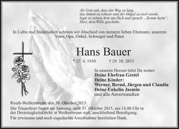 Traueranzeige von Hans Bauer von Neue Presse Coburg