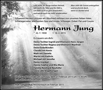 Traueranzeige von Hermann Jung von Südthüringer Presse