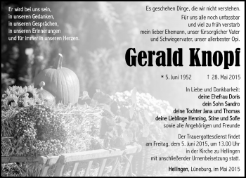 Traueranzeige von Gerald Knopf von Südthüringer Presse