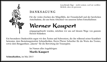 Traueranzeige von Werner Kaupert von Südthüringer Presse