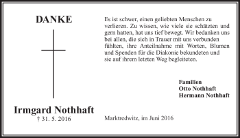 Traueranzeige von Irmgard Nothhaft von Frankenpost