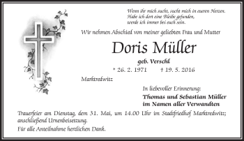 Traueranzeige von Doris Müller von Frankenpost