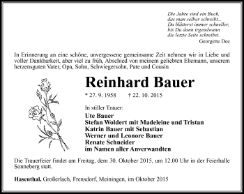 Traueranzeige von Reinhard Bauer von Südthüringer Presse