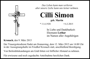 Traueranzeige von Cilli Simon von Neue Presse Coburg