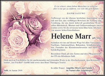 Traueranzeige von Helene Marr von Südthüringer Presse