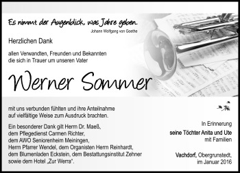 Traueranzeige von Werner Sommer von Südthüringer Presse