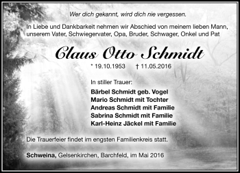 Traueranzeige von Klaus Otto Schmidt von Südthüringer Presse