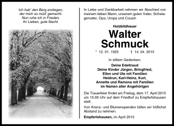 Traueranzeige von Walter Schmuck von Südthüringer Presse