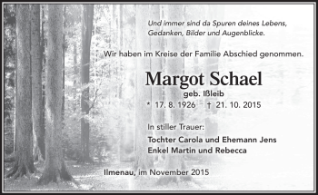 Traueranzeige von Margo Schael von Südthüringer Presse