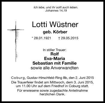 Traueranzeige von Lotti Wüstner von Neue Presse Coburg