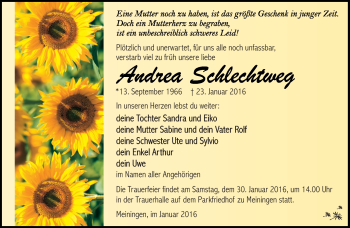 Traueranzeige von Andrea Schlechtweg von Südthüringer Presse