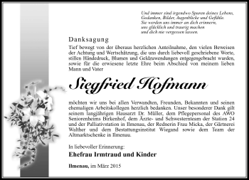 Traueranzeige von Siegfried Hofmann von Südthüringer Presse