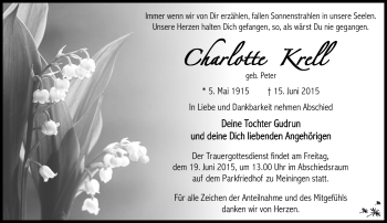 Traueranzeige von charlotte Krell von Südthüringer Presse