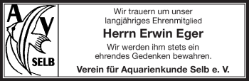 Traueranzeige von Erwin Eger von Frankenpost
