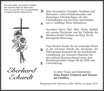 Traueranzeige von Eckardt Eberhard von Südthüringer Presse