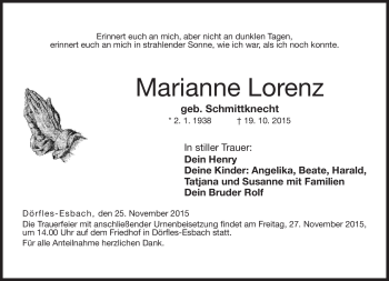 Traueranzeige von Marianne Lorenz von Neue Presse Coburg
