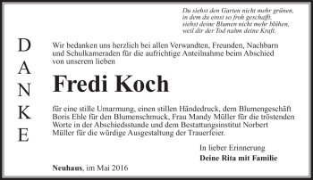 Traueranzeige von Fredi Koch von Südthüringer Presse