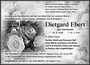 Traueranzeige von Dietgard Ebert von Südthüringer Presse