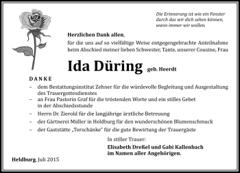 Traueranzeige von Ida Düring von Südthüringer Presse