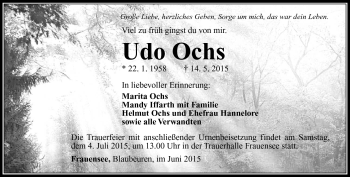 Traueranzeige von Udo Ochs von Südthüringer Presse