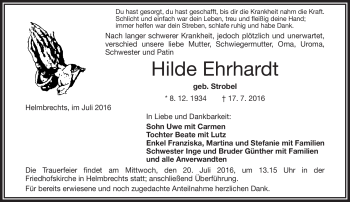 Traueranzeige von Hilde Ehrhardt von Frankenpost