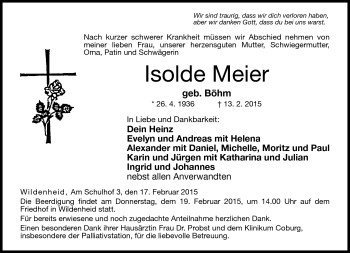 Traueranzeige von Isolde Meier von Neue Presse Coburg