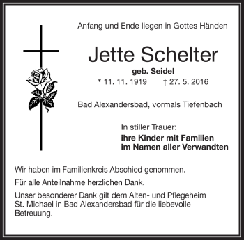 Traueranzeige von Jette Schelter von Frankenpost
