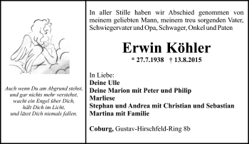 Traueranzeige von Erwin Köhler von Neue Presse Coburg