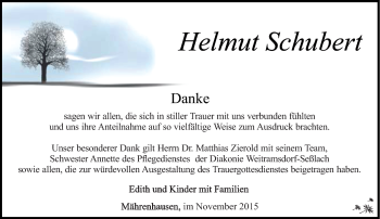 Traueranzeige von Helmut Schubert von Südthüringer Presse