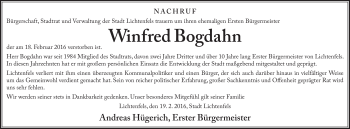 Traueranzeige von Winfred Bogdahn von Neue Presse Coburg